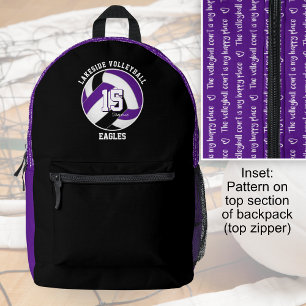 purple black sports team colors volleyball player printed backpack