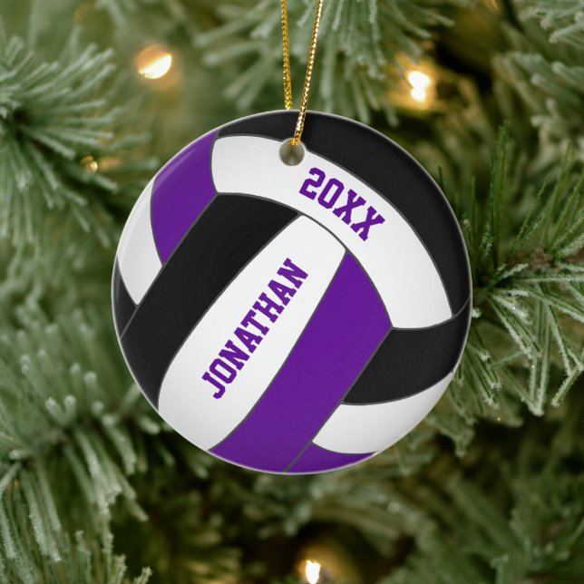 purple black sports team colours boys volleyball ceramic ornament (Tree)
