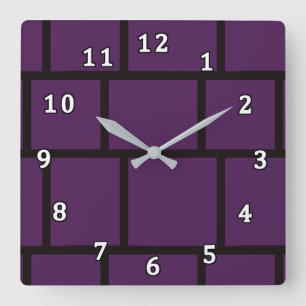 Purple & Black Square Wall Clock