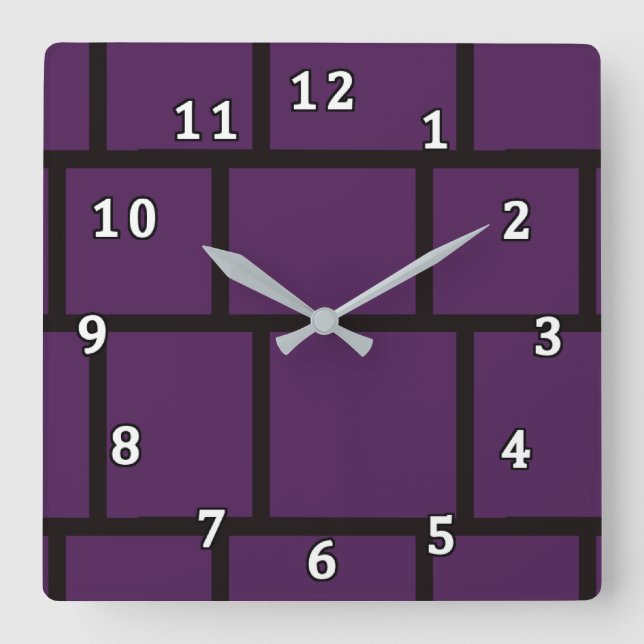Purple & Black Square Wall Clock (Front)