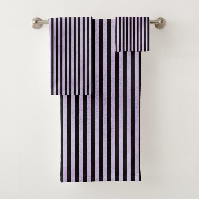 PURPLE & BLACK STRIPES BATH TOWEL SET (Insitu)