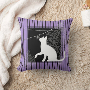 Purple black stripes cushion