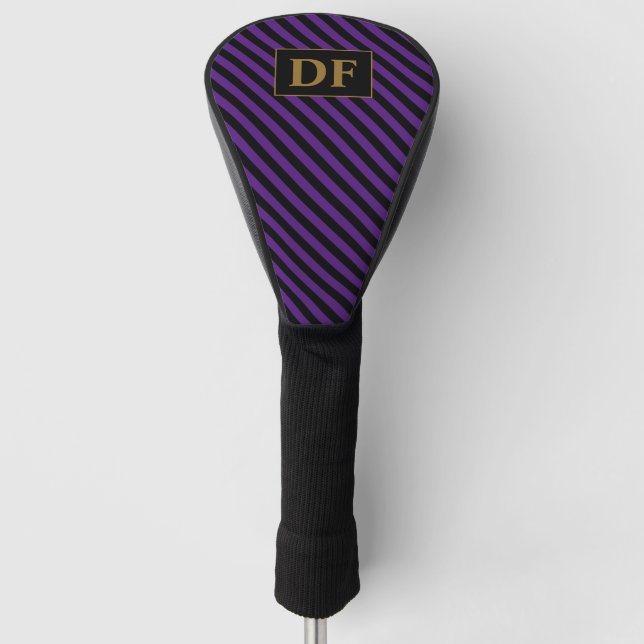Purple/Black Stripes Monogrammed Golf Head Cover (Front)