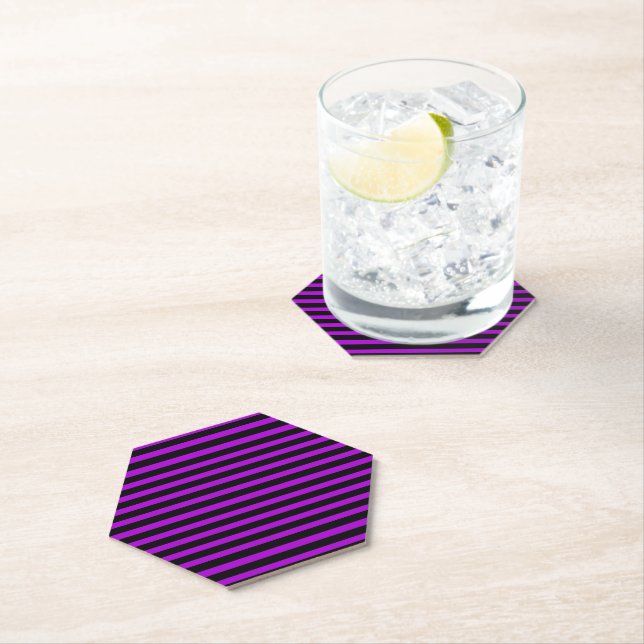 Purple & Black Stripes | Paper Coaster (Insitu)