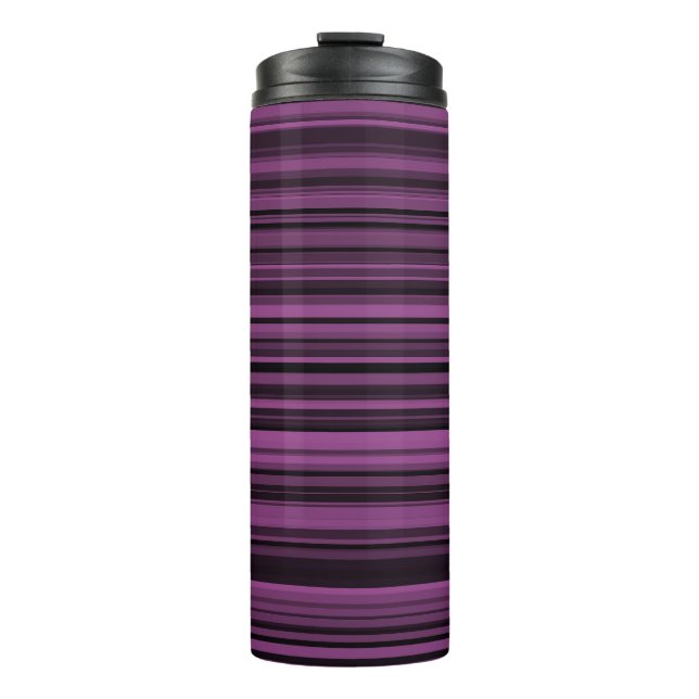 Purple Black Stripes Pattern Thermal Tumbler (Front)