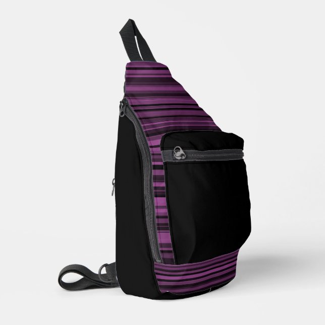 Purple Black Stripes Seamless Pattern Sling Bag (Left Corner)