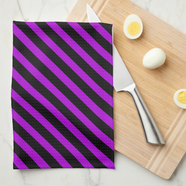 Purple & Black Stripes | Tea Towel (Quarter Fold)