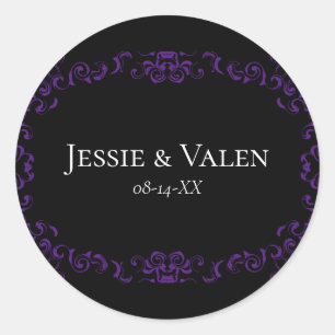 Purple & Black Swirl Gothic Wedding Classic Round Sticker