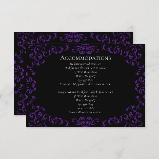 Purple & Black Swirl Gothic Wedding Enclosure Card (Front/Back)