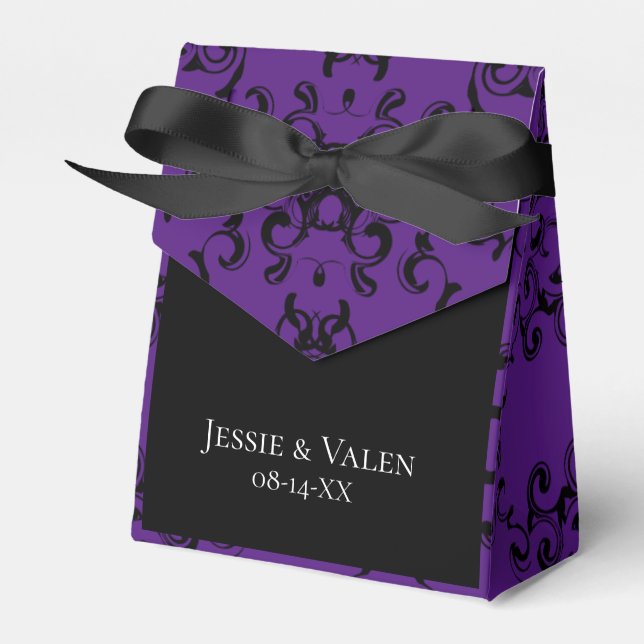 Purple & Black Swirl Gothic Wedding Favour Box (Front Side)