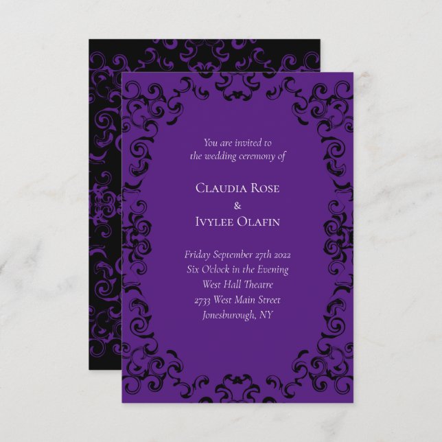 Purple & Black Swirl Gothic Wedding Invitation (Front/Back)