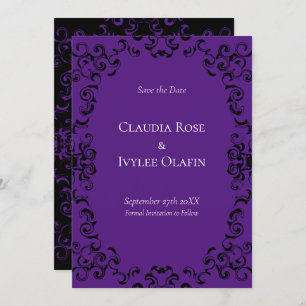 Purple & Black Swirl Gothic Wedding Invitation