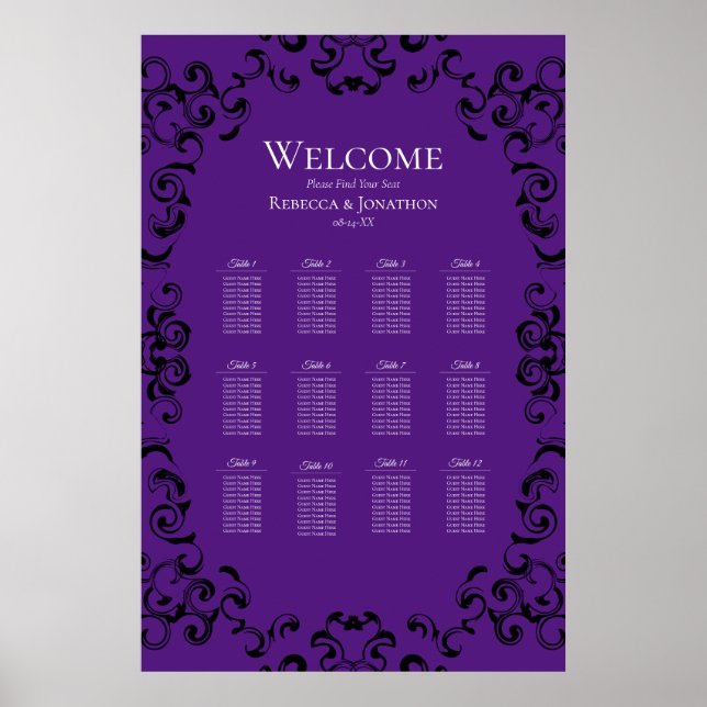 Purple Black Swirl Gothic Wedding Poster (Front)