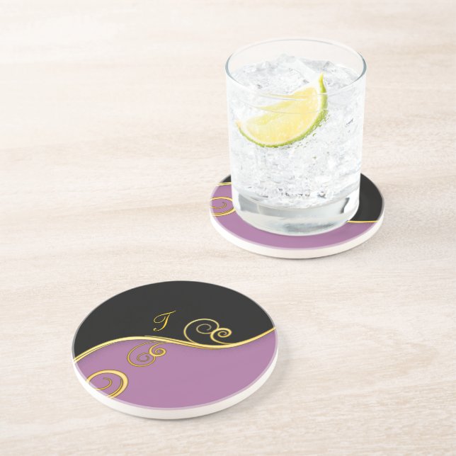 Purple-black Swirl with Initial Coaster (Side)
