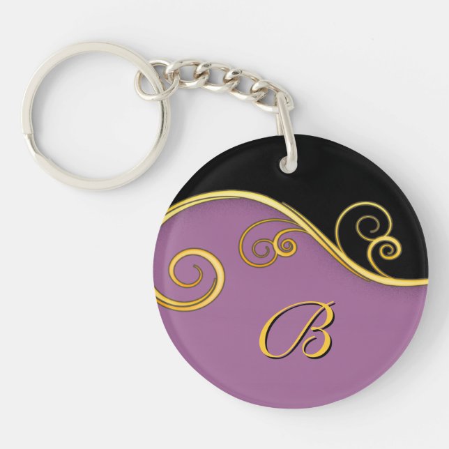 Purple-black Swirl with Initial Key Ring (Front)