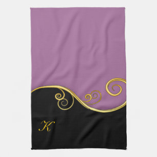 Purple-black Swirl with Initial(s) Tea Towel