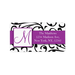 Purple, Black Swirls Damask Avery Address Labels