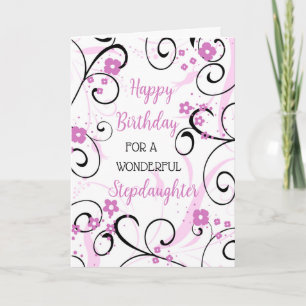 Purple Black Swirls Stepdaughter Birthday Card