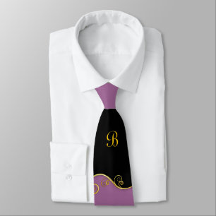 Purple-black Swirls with (or without) Monogram Tie