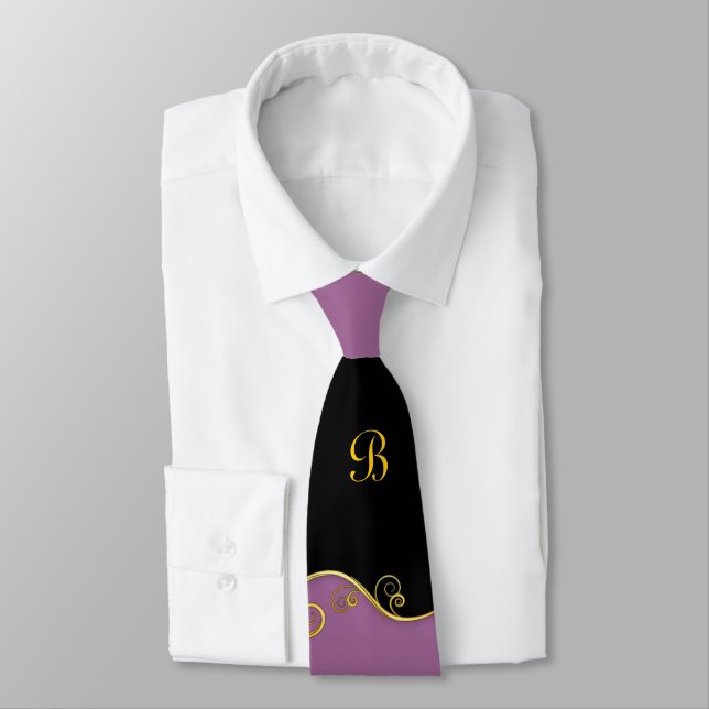 Purple-black Swirls with (or without) Monogram Tie (Tied)