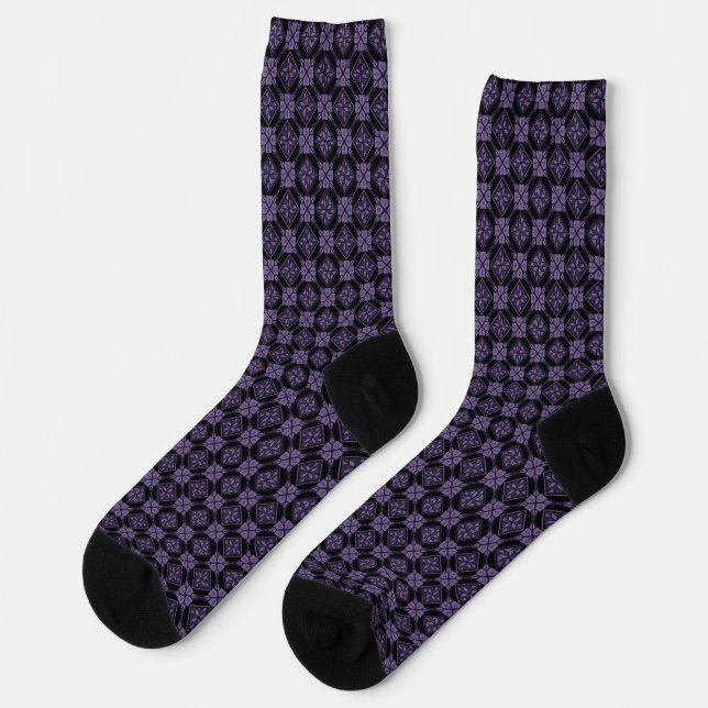 Purple & Black Tatreez Henna Thobe Pattern Socks (Left)