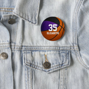 Purple black team colours basketball girl boy name 6 cm round badge
