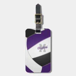 purple black team colours gifts girls volleyball  luggage tag