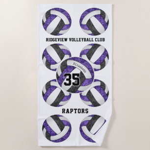 purple black team colours girly volleyballs patter beach towel