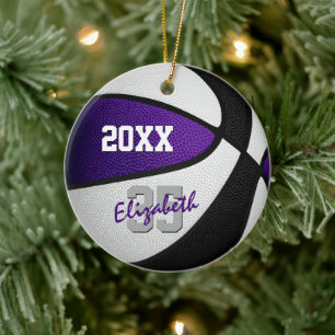 purple black team colours kids teens basketball ceramic ornament
