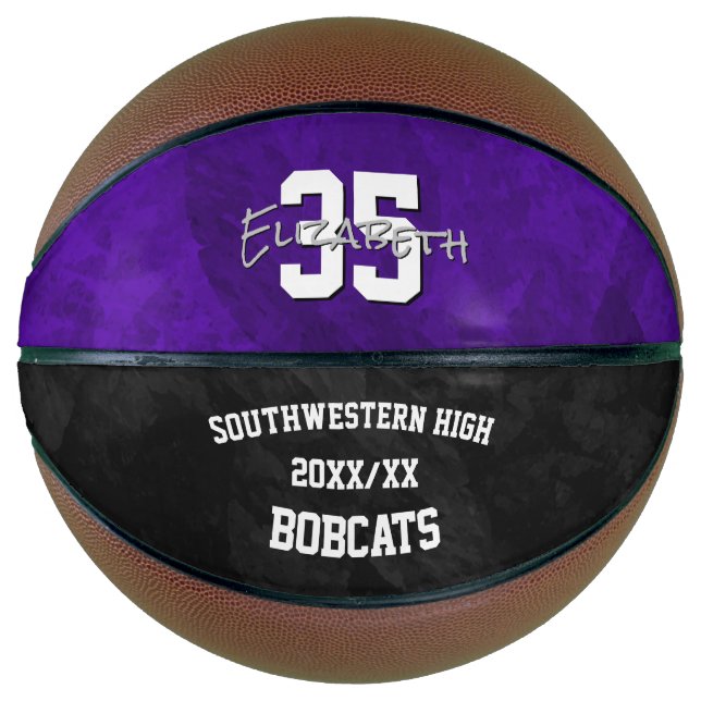 Purple black team name end of season keepsake  basketball (Front)