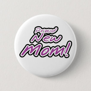 Purple/Black Text Proud New Mum 6 Cm Round Badge
