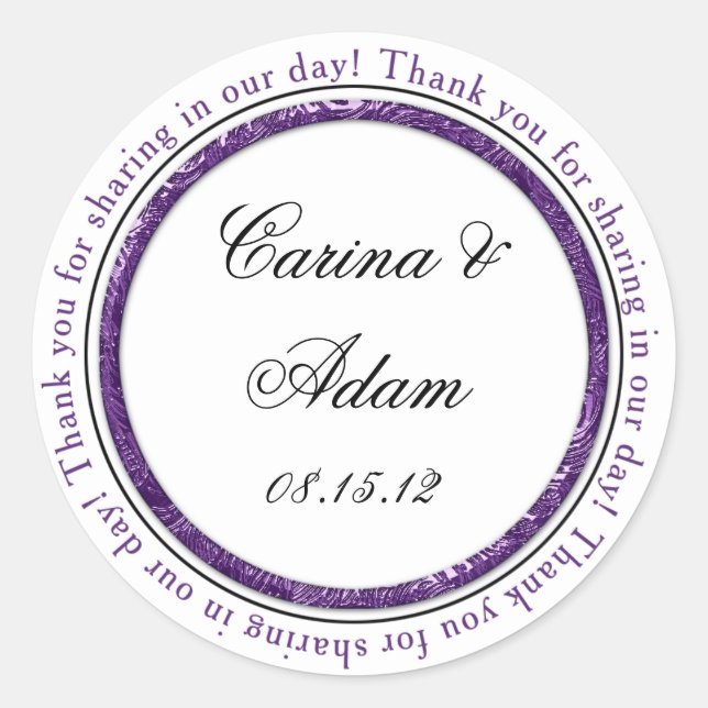 Purple Black Thank You Wedding Favour Sticker (Front)