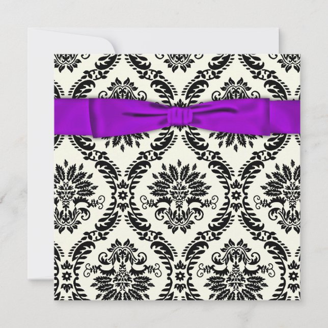 Purple Black Tie Party Black Damask Party Invitation (Front)