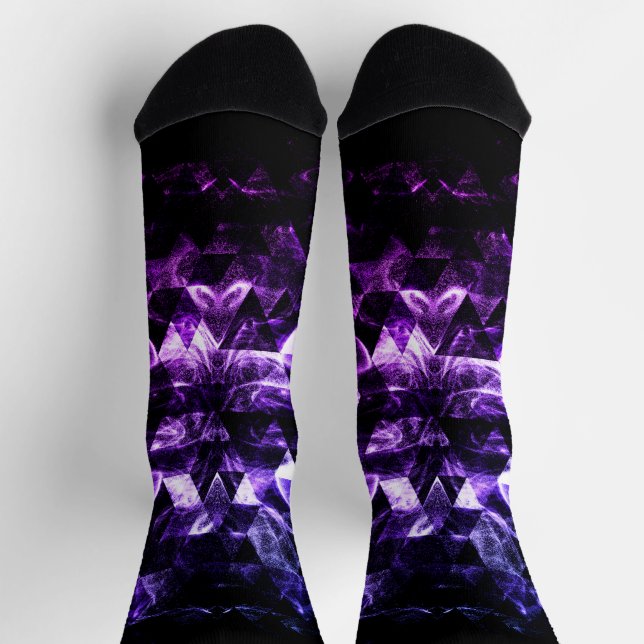 Purple Black Triangle Geometric Smoky Abstract Socks (Top)