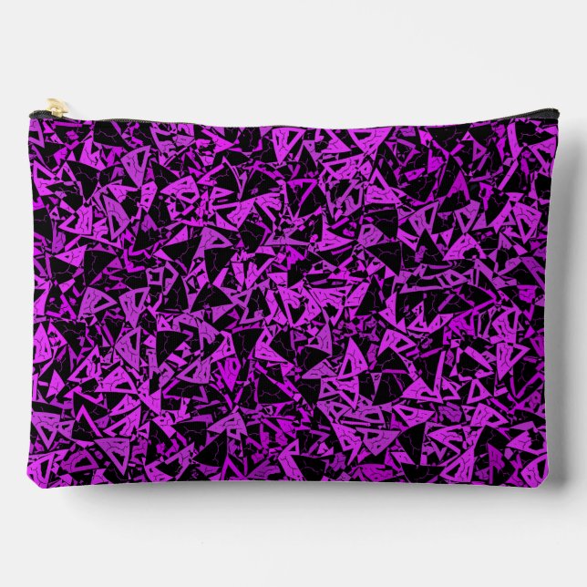 Purple Black Triangle Pattern Large Accessory Pouch (Front)