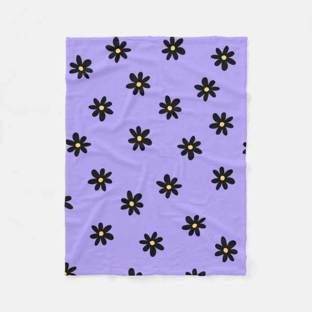 Purple Black Tropical Floral Botanical Summer Fleece Blanket (Front)
