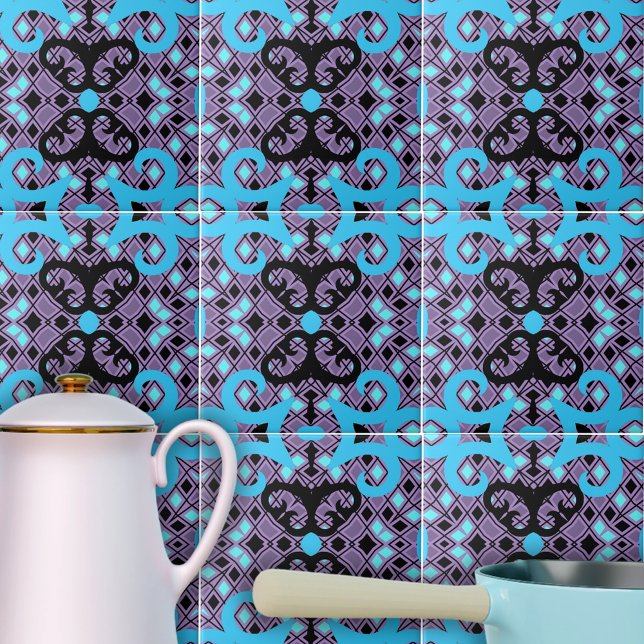 Purple Black Turquoise Kaleidoscopic Mosaic Ceramic Tile (Creator Uploaded)