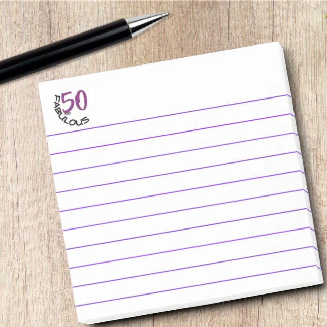 Purple & Black Typography "50 and Fabulous" Post-it Notes (50th Birthday lined Post-It notepad)