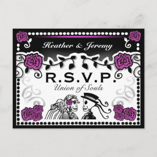 Purple Black Union of Souls Wedding RSVP PostCard