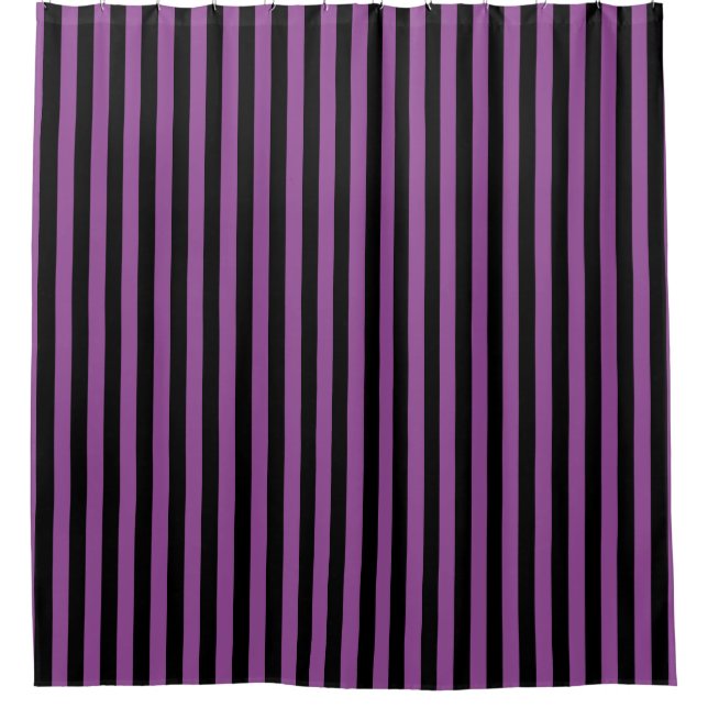 Purple Black Vertical Stripe Halloween Shower Curtain (Front)