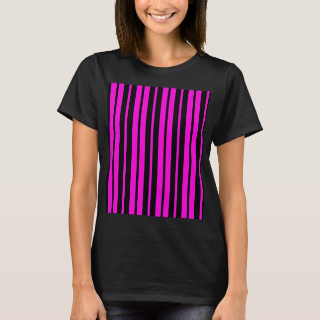 Purple Black Vertical Stripes Pattern Design T-Shirt (Front)
