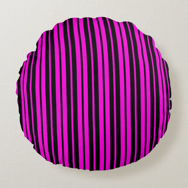 Purple Black Vertical Stripes Pattern Round Cushion (Front)
