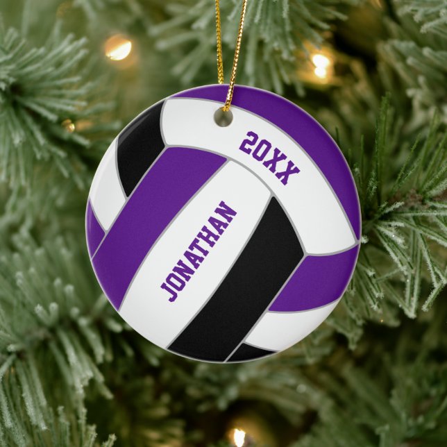 Purple black volleyball team colours personalised  ceramic ornament (Tree)