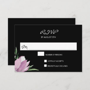 Purple Black Watercolor Floral RSVP Cards