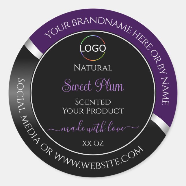 Purple Black Wavy Silver with Logo Product Labels (Front)