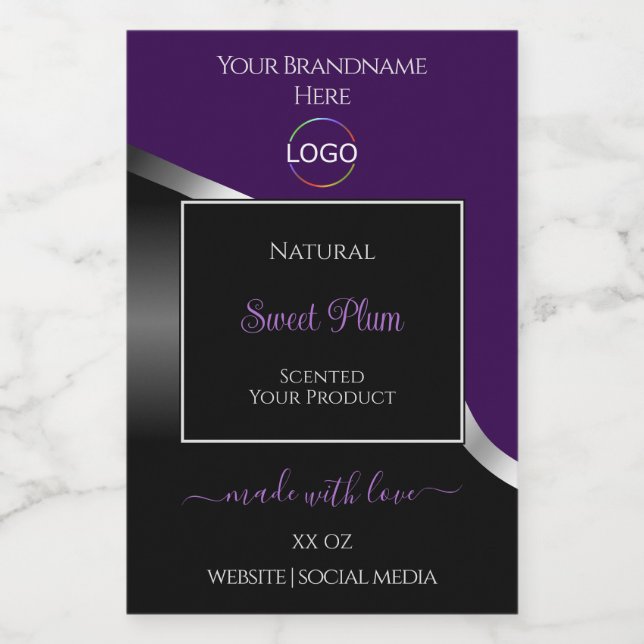 Purple Black Wavy Silver with Logo Product Labels (Single Label)