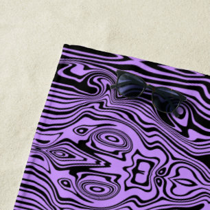 Purple Black Wavy Stripe Beach Towel