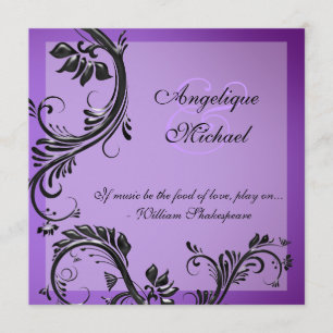 Purple black wedding anniversary engagement invitation