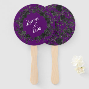 Purple Black Wedding Gothic Roses Hand Fan