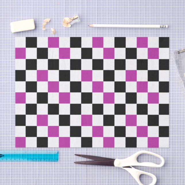 Purple Black White Checkered Pattern Design  Tissue Paper (Craft)